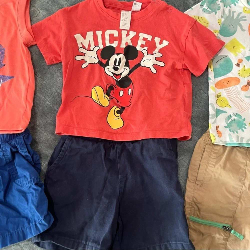 Kids Outfit 3pc T-shirts Shorts Set Mickey Mouse Shark Ocean Animals Carter‎ H&M